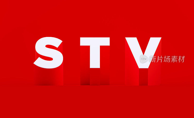 白色大写S T V字母坐在红色背景上